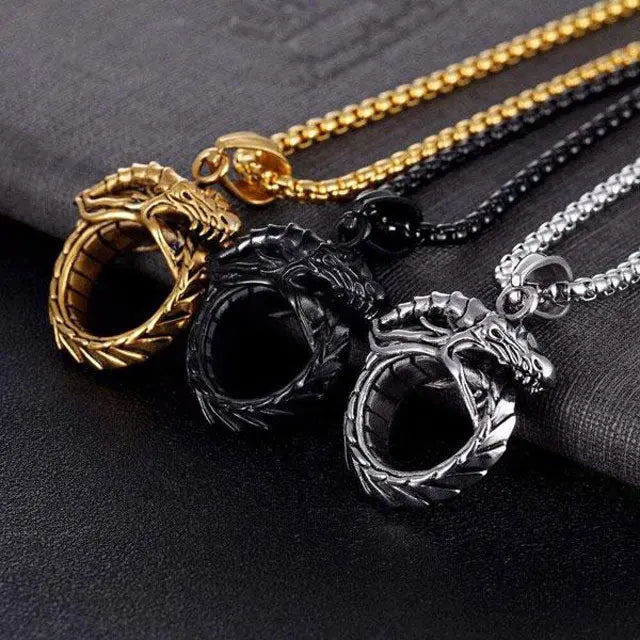 COLLIER DRAGON VIKING OUROBOROS (ACIER) - Viking Héritage