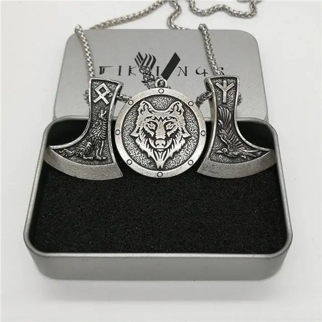 COLLIER LOUP FENRIR - HACHE VIKING - Viking Héritage