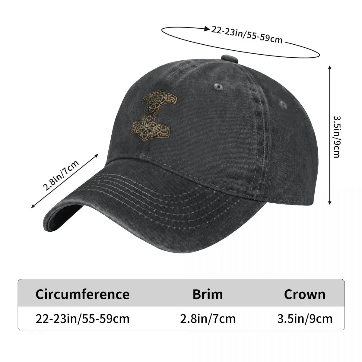 Casquette Viking avec Marteau de Thor mesures