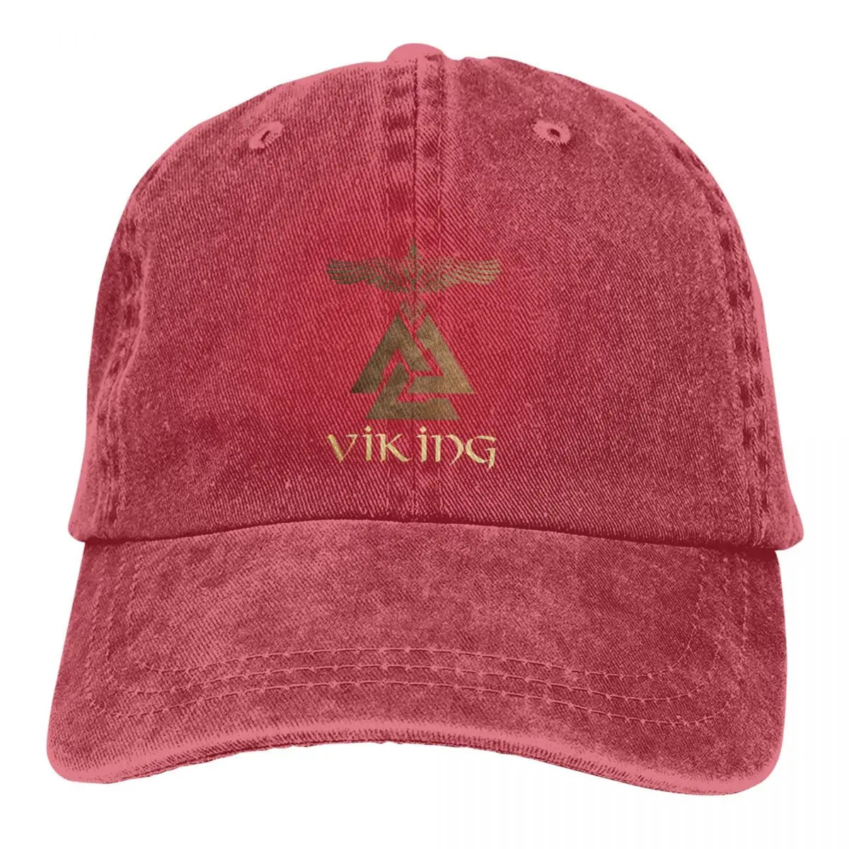 Casquette Viking Valknut en jean délavé rouge