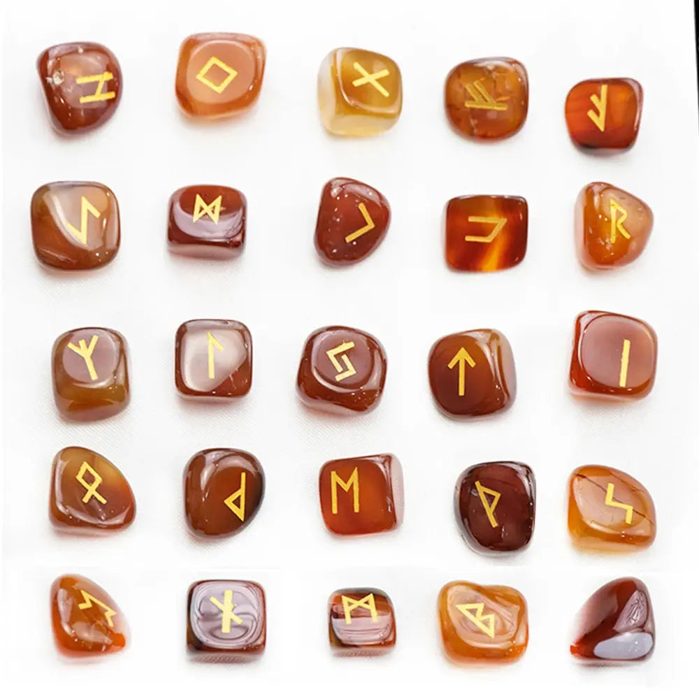 Ensemble 25 Runes en Cristal Agate pour Guérison Reiki Viking Héritage