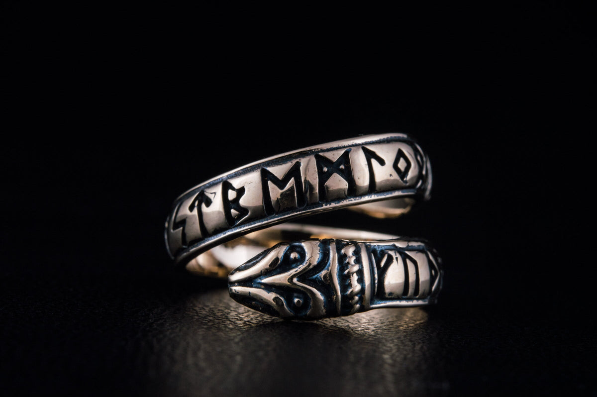 Bague Ouroboros et Futhark Ancien — Bronze