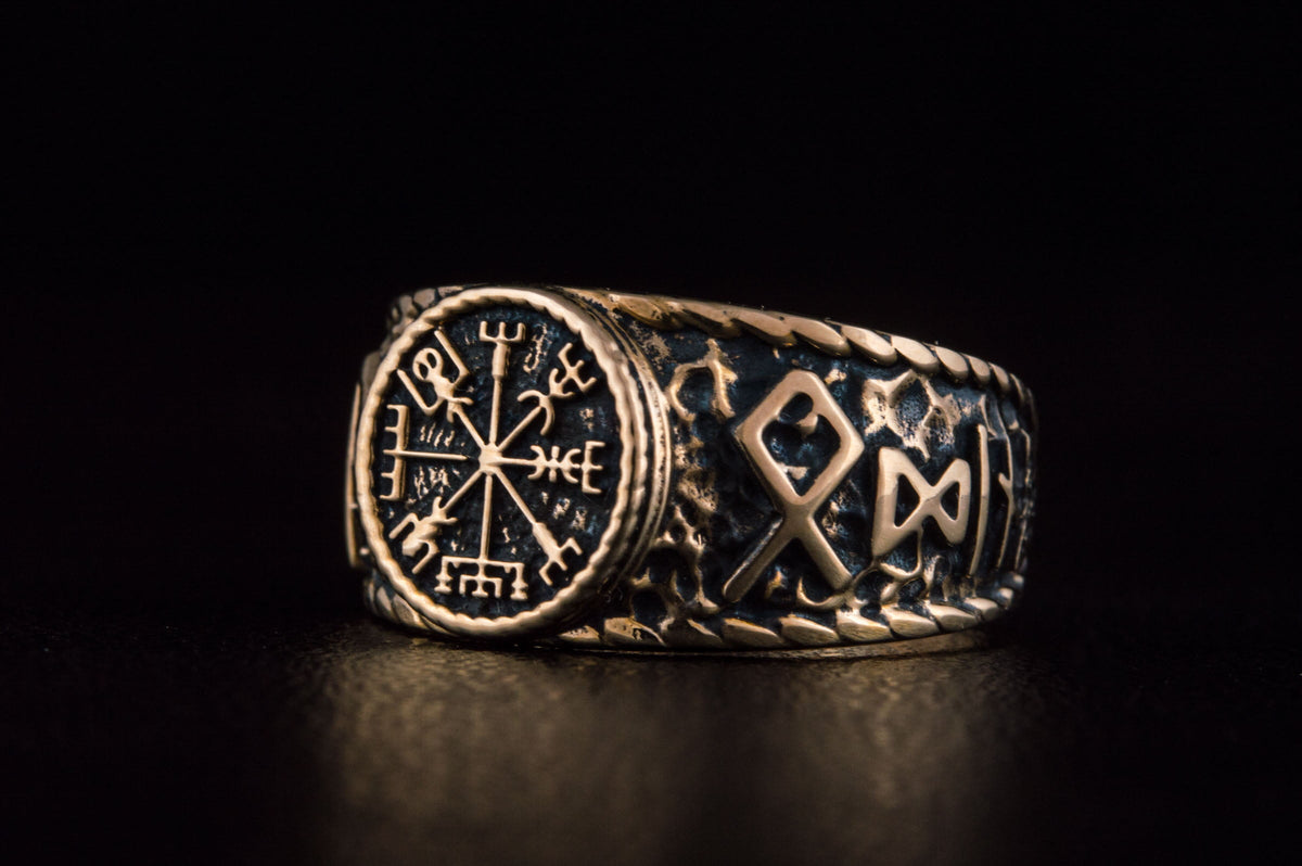 Bague Vegvisir et Salut à Odin — Bronze