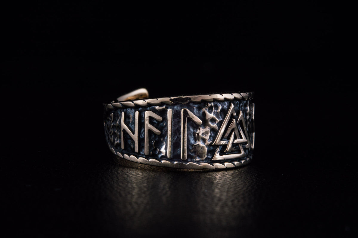 Bague Valknut et Salut à Odin — Bronze
