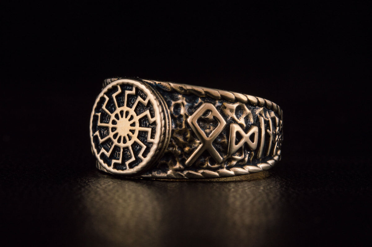 Bague Soleil Noir et Salut à Odin — Bronze