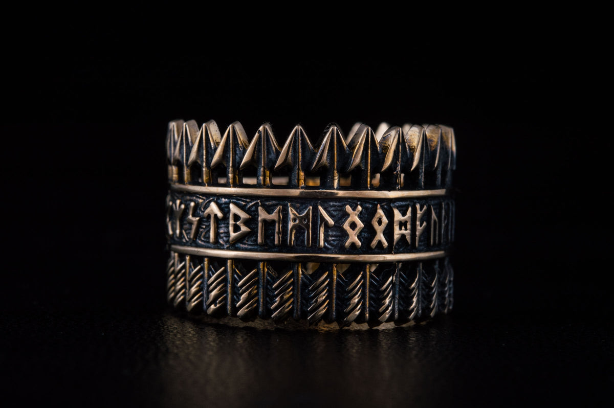 Bague Futhark Ancien et Runes Ragnar — Bronze
