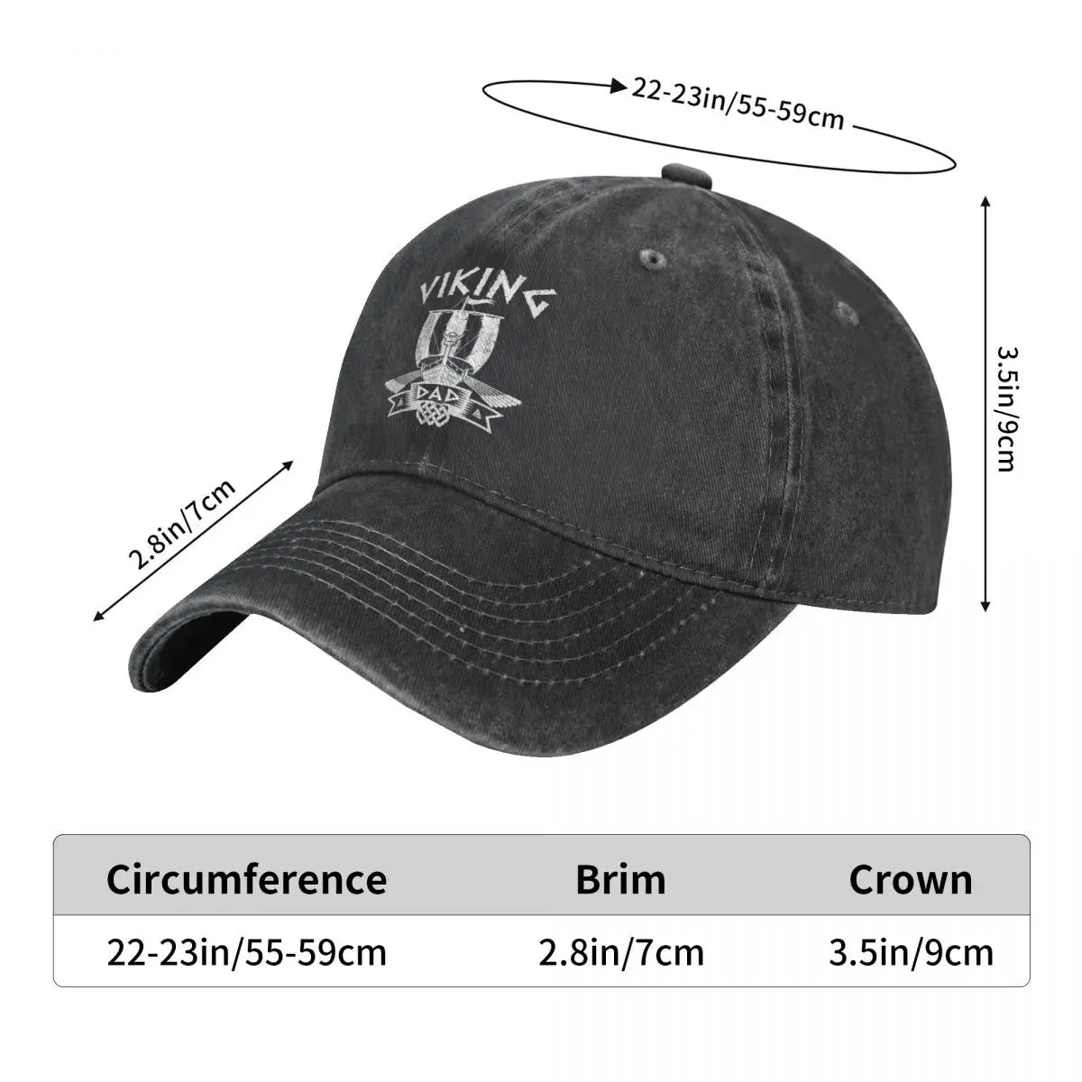 Casquette Viking Dad en jean délavé mesures