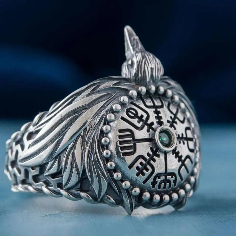 BAGUE HUGIN / VEGVISIR (ARGENT) - Viking Héritage