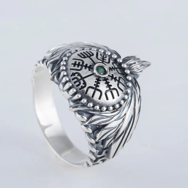 BAGUE HUGIN / VEGVISIR (ARGENT) - Viking Héritage
