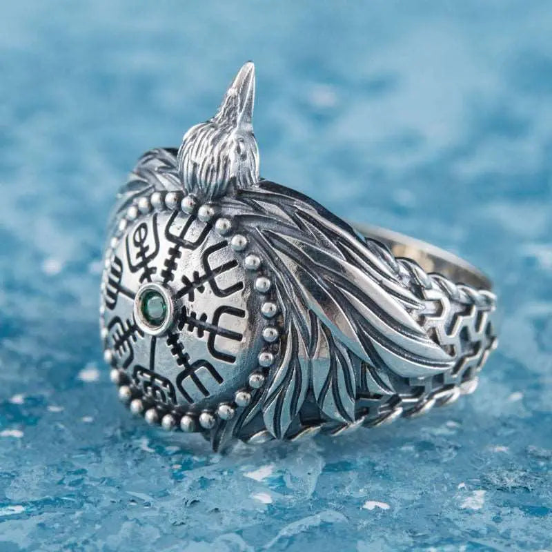 BAGUE HUGIN / VEGVISIR (ARGENT) - Viking Héritage