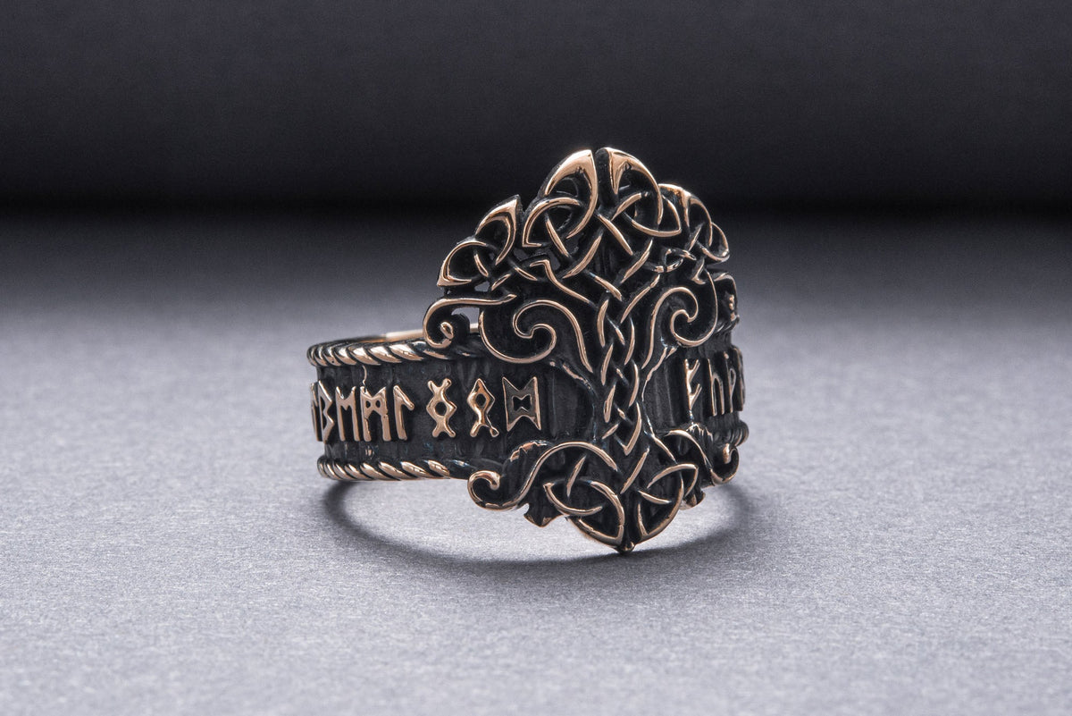 Bague Yggdrasil et Runes — Bronze