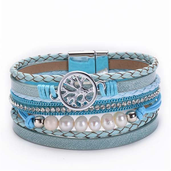 BRACELET VIKING ARBRE DE LA VIE - CUIR - BLEU CIEL-Viking Héritage